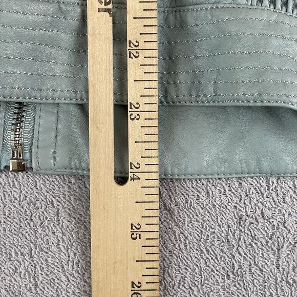 Faux Leather Moto Jacket Women's Medium Sky Blue by First Line Collar Pockets - Picture 8 of 16